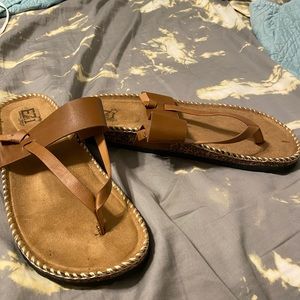 ezi step brown sandals with designs/woven